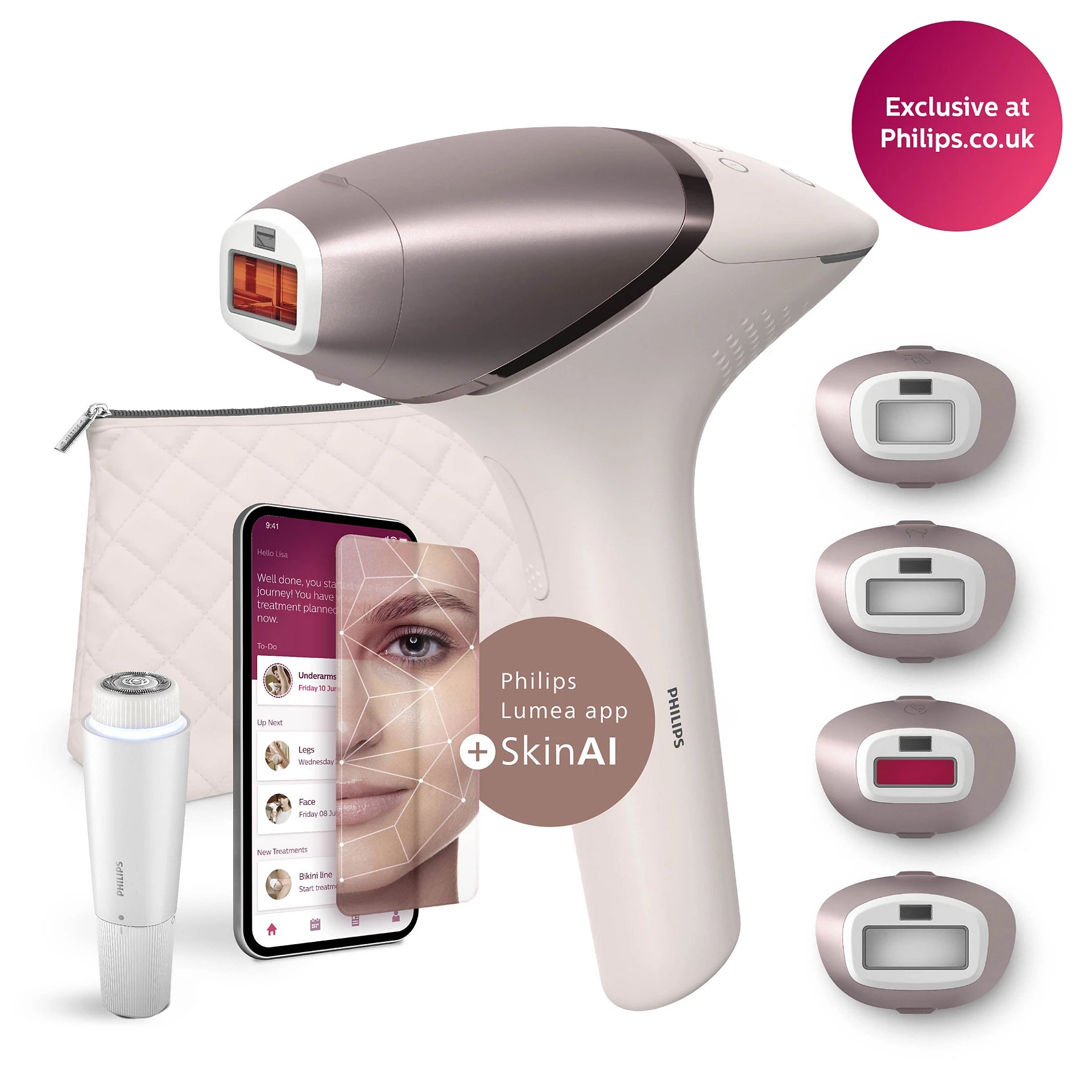 Philips Lumea IPL 9900 Series SenseIQ Cordless IPL Hair Removal BRI958 Pink